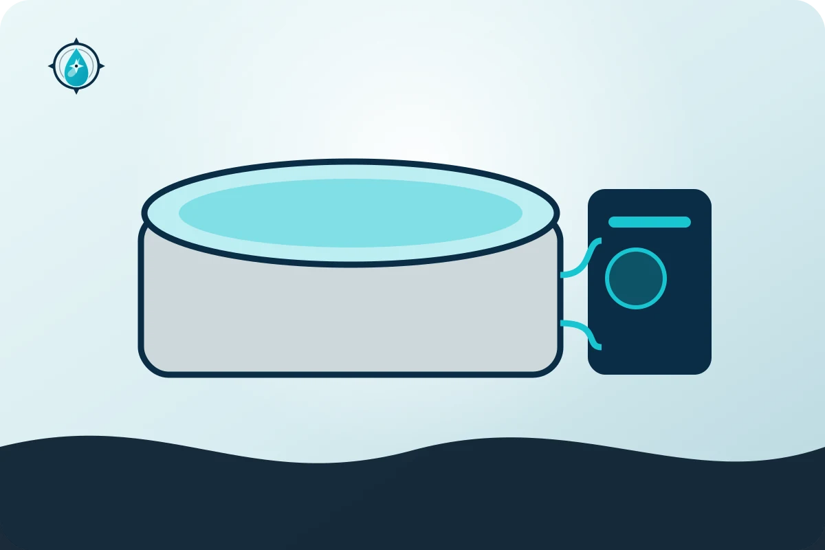 Illustration of a DIY cold plunge with a tub, chiller, pump and hoses